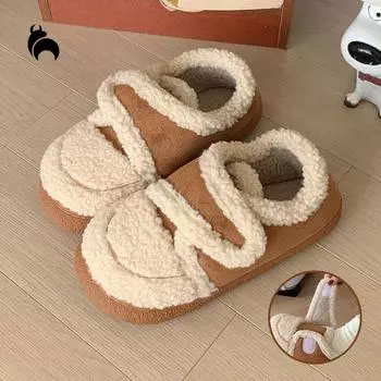 Mo Dou, женская зимняя плюшевая хлопковая обувь с плюшевой теплой хлопковой обувью соответствующего цвета, противоскользящая подошва из TPR 36-37 чёрный