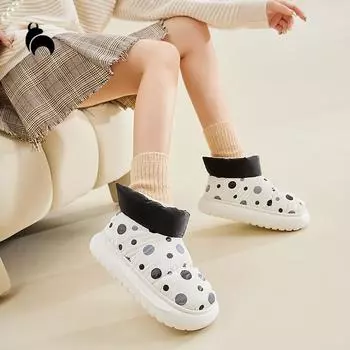 Mo Dou, зимняя хлопковая женская обувь, теплая домашняя обувь с плюшевой подкладкой для девочек, нескользящие уличные зимние ботинки без шнуровки на обернутом каблуке 36-37 синий