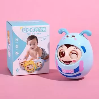 Мобильная кукла-колокольчик Детская игрушка-погремушка Моргающие глазки Неваляшка Роли-поли Силиконовый прорезыватель blue