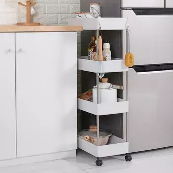 Мобильная стойка для хранения на кухне и в ванной Narrow, 2-layer, without wheels белый