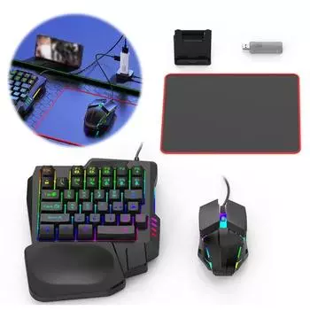 Мобильный игровой конвертер игровая клавиатура мышь комплект стабильное соединение низкая задержка проводная клавиатура с подсветкой RGB с подставкой для запястья чёрный