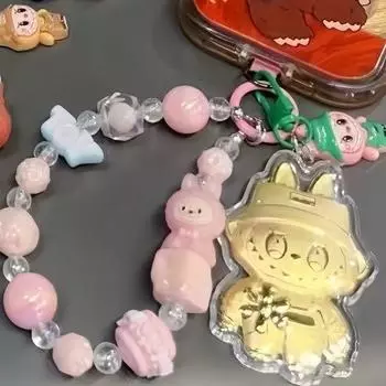 Мобильный кулон Лабубу Сумка Брелок Кулон Лабубу Милый Мультяшный Кулон для Сумки Подарок для Подруги розовый