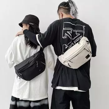 Мобильный пояс, новинка 2023 года, уличная парусиновая нагрудная сумка для бега, мужская модная сумка через плечо, мужская сумка M чёрный