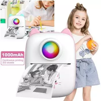 Мобильный термопринтер с USB-кабелем, безчернильный принтер, беспроводной BT, 200 точек на дюйм, 1000 мАч, карманный этикетировщик, памятка, неправильный вопрос, печать розовый