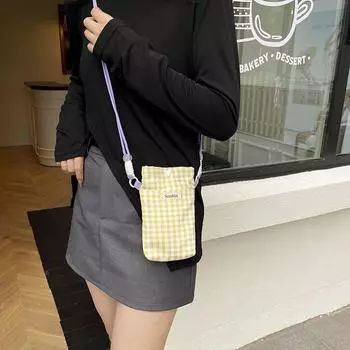 Mobile phone bag summer girl plaid small bag women s new popular vertical canvas crossbody small cloth bag жёлтый