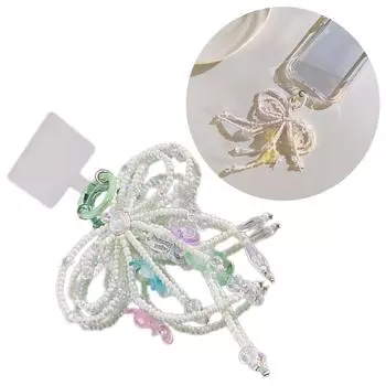 Mobile Phone Chain Clip Handmade Beaded wknot Pendant Keychain Multicolor Butterfly w Shaped Schoolbag Decoration зелёный