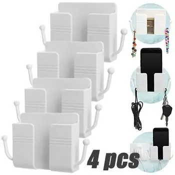 Mobile Phone Charging Base Bracket Wall Mounted Holder Multifunction Holder Remote Control Storage Box Without Punching