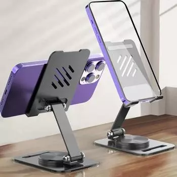 Mobile Phone Holder 360 Degree Rotating Metal Tablet Desktop Stand Hollowed Heat Dissipation Design for iPhone Xiaomi Samsung mobile iPad Universal серый