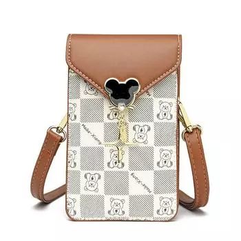 Mobile Phone Small Messenger Bag Ladies New Summer Outdoor Mini Pack Mobile Phone Can Hold Keys Vertical Bag Lightweight Bear White