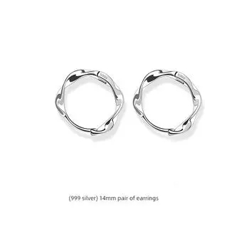 Mobius 999 Sterling Silver Women s Simple Bracelet Earrings [Recommend] 14mm earrings a pair -999 silver