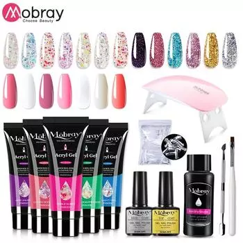 Mobray Poly UV Gel Set 15 мл Полигель для ногтей с УФ-светодиодной лампой Быстродействующий гель для наращивания ногтей