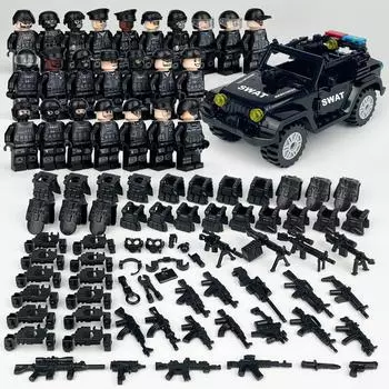 MOC черный SWAT, маленький строительный блок, кукла, полицейская машина, внедорожник, военный набор для мальчика, строительная игрушка