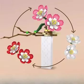 Moc Desktop цветок сливы модель растения DIY ваза в горшке строительные блоки кирпичи день рождения рождественские подарки для детей девочек мать женщина No Box