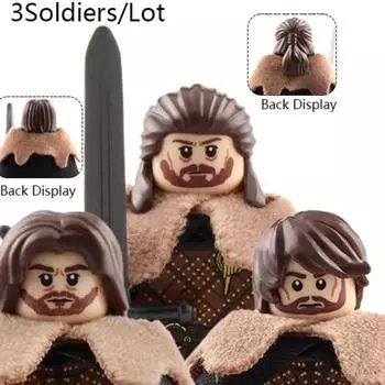 MOC Фигурки средневековых солдат Армия Пехотинцы Воины Строительные блоки Плащи-накидки Меч Копье Шлемы Щит Кирпичики Игрушки Подарок