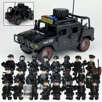 MOC Humvee Black SWAT Kids собрать строительный блок игрушечное оружие аксессуары