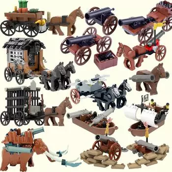 MOC Medieval Cannon Building Block Фигурки Аксессуары Пиратский корабль Остров Набор Тюрьма Транспорт Карета Кирпичи Игрушка