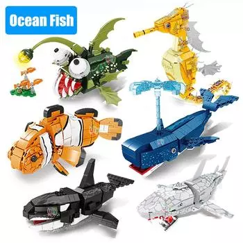 Moc Ocean Marine Animals Гиппокамп Косатка Фонарь Рыба Модель Набор Строительные Блоки Diy Дети Собирают Игрушку Для Детей Подарок