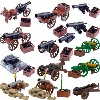 MOC средневековые военные наполеоновские пушки, строительные блоки, замок, рыцари, фигурки солдат, карета, траншея, оружие, кирпичи, игрушки для мальчиков