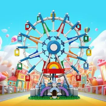 MOC Вращающееся колесо обозрения Модель Строительный блок Парк развлечений Вид на улицу Кирпичи Сборка DIY Игрушка для детей Рождественские подарки