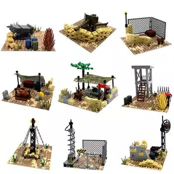 MOC военная серия, пустынная застава, командный лагерь, сцена, сделай сам, сборка строительных блоков, игрушка