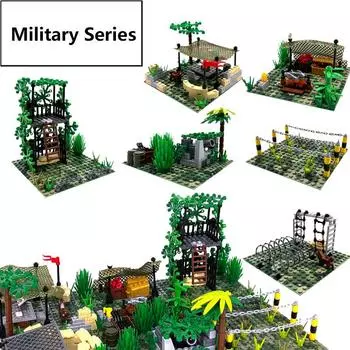 MOC военный WW2 строительный блок пустыня джунгли оружие траншея лагерь командный батальон пушка мешок с песком DIY аксессуары игрушки