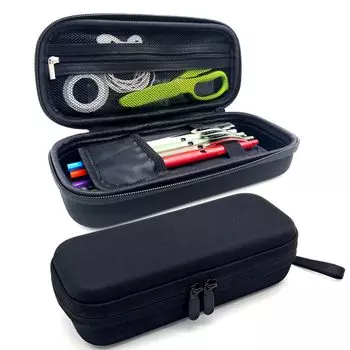 Mocamoro Pencil EVA Material Pencil Case Hard Shell 2 Layer Large Capacity Simple Stationery Pouch for with Wrist Black Case, Students/Workers -