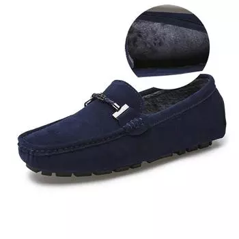 Mocasines De Hombre Зимние плюшевые мужские туфли Теплые меховые туфли на плоской подошве Мужские мокасины Повседневная обувь для вождения Роскошные мокасины из натуральной кожи 38