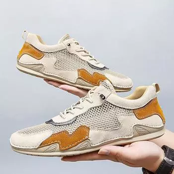 Moccasins for Men Casual Mesh Shoes Outdoor Breathable Slip-on Shoe Summer Shoes for Men White Sneakers with Free Shipping 44 песочный