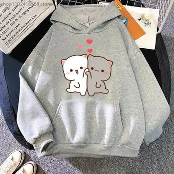 Mochi Peach And Goma Cute Cat Printed Hooded Men Women Hoodies Plus Size Hoody Teen Pullover Unisex Autumn warm Streetwear L