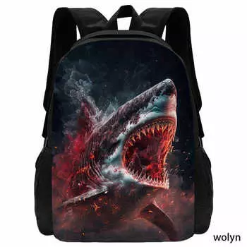 Mochila 3D Shark Prints школьный рюкзак для детей, мультяшные животные принтованные школьные сумки для мальчиков и девочек, легкий детский рюкзак 15 inches