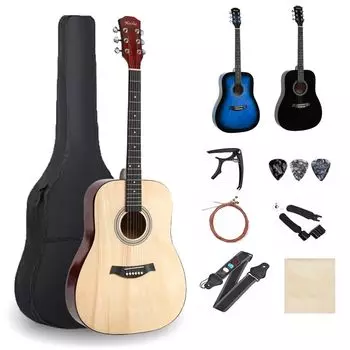 Mocoluz Акустическая гитара 41 для начинающих, липа, Techwood, практическая струна, фолк-стальная для начальной школы, натуральный набор, дюйм и материалы, инструмент,