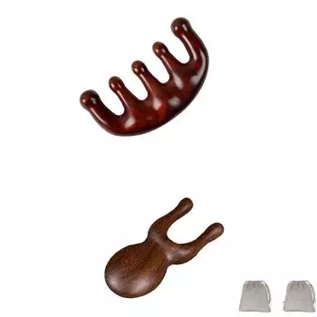 MOCOXYKLXY Массажная щетка для кожи головы Массажная щетка по меридиану Натуральное дерево Премиум-массаж рук Массаж солнечного сплетения Набор из 2 предметов