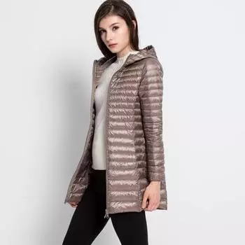 МОДА2018 зимняя новая женская пуховая куртка с капюшоном, облегающая однотонная, средняя и длинная, пуховая куртка женская, прямые продажи Одежда S хаки