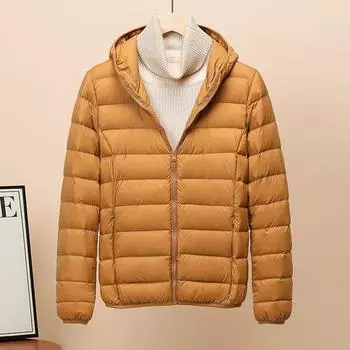 МОДА2024 и зимняя новая куртка-пуховик женская короткая облегающая с капюшоном легкая и тонкая женская 90 белая утиная пуховая куртка большого размера тонкая Одежда M (recommended below 45kg) ярко-красный