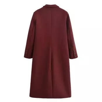 МОДА2024 новая женская одежда ретро свободная повседневная двубортная шерстяная куртка с длинными рукавами средней и длинной длины Одежда S