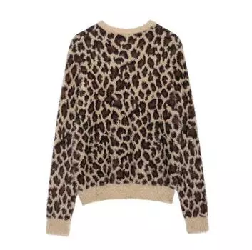 МОДА2024 Новый стиль женский повседневный круглый вырез с длинными рукавами жаккардовый вязаный свитер с животным узором Одежда S