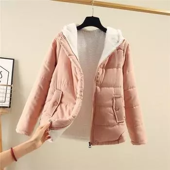 МОДА2024 зима новые бархатные утолщенные женские куртки с длинными рукавами на хлопковой подкладке студенческие куртки модная одежда XXXL розовый