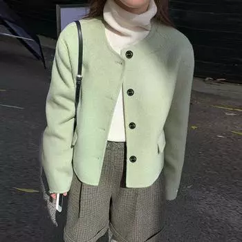 МОДА2024 зимнее новое кашемировое пальто женское маленькое двухстороннее шерстяное пальто Одежда average size оранжевый