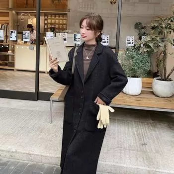 МОДА2024 зимнее новое пальто выше колена из светлой шерстяной ткани, женское, премиум-класса, стиль Бен Хепберн, черное шерстяное пальто Одежда S абрикосовый