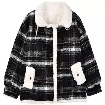 МОДА2024 зимнее новое плюшевое шерстяное утолщенное пальто, короткое пальто для невысоких людей, с высоким содержанием хлопка S 75 - 47.5 kg бордовый