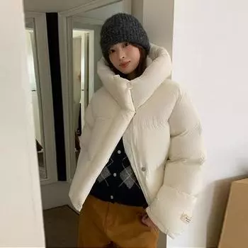 МОДА2024 Зимняя новая белая куртка-пуховик с капюшоном для женщин Женская одежда One size чёрный