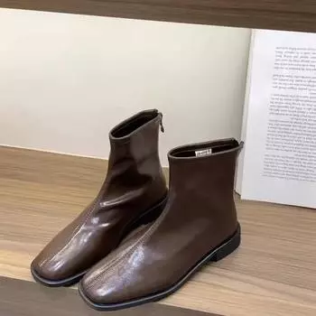 Мода 024 Высококачественная женская обувь Ботильоны женские Модные застежки-молнии сзади Офисные и карьерные туфли Лидер продаж на квадратном каблуке Твердые туфли для женщин 35