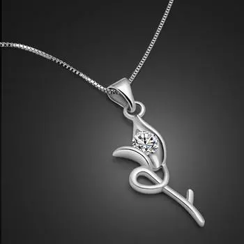 Мода 100% стерлингового серебра 925 пробы цепочка начальные подвески ожерелье кулон розы колье для женщин ювелирные изделия ожерелья 43cm красный