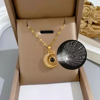 Мода 100 Языков Я Люблю Тебя Луна Ключица Кулон Ожерелье Для Женщин Ювелирные Изделия Из Нержавеющей Стали Подарки золотой