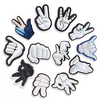 Мода 12 шт. Различные модные жесты ПВХ подвески для обуви DIY булавки забавная ручка форма сандалии верхние аксессуары обувь пряжки украшения