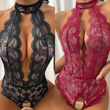 мода 2022 сексуальное женское белье цельный боди женский комплект с бюстгальтером пуш-ап кружевной бант с открытой спиной ночная рубашка с открытой промежностью прозрачные комплекты нижнего белья M