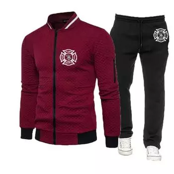 Мода 2023 года, новинка 2023 года, мужской хлопковый однотонный спортивный костюм пожарно-спасательной команды с принтом, спортивные штаны, комплект из 2 предметов M