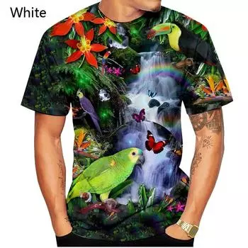 Мода 2024 3D попугай с рисунком животных Футболка с принтом Мужская женская футболка Повседневная футболка с коротким рукавом S