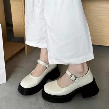 Мода 2024 Брендовые женские туфли Мэри Джейн на высоком каблуке, туфли-лодочки на платформе, женские туфли с круглым носком, квадратным каблуком, пряжкой, ремешком, женские 35 чёрный
