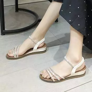 Мода 2024 Брендовые женские туфли с эластичной резинкой Женские сандалии Повседневные сандалии Женские туфли с круглым носком и кристаллами на низком каблуке Женские 35 чёрный